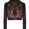 Momma's Blues Dragon Black Leather Appliqué Jacket With Leopard Print Lapels