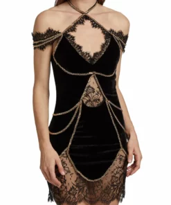 Christian Cowan Velvet Chain Strap Dress 8 Christian Cowan Velvet Chain Strap Dress