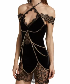 Christian Cowan Velvet Chain Strap Dress