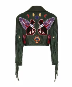 Momma's Blues Emerald Egyptian Cat Fringed Jacket