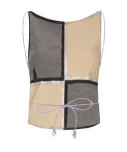 Momma's Blues Checked Suede Leather Top With Lilac String Ties And Heart Charms