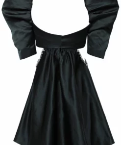 Area Crystal-Trimmed Black Cutout Mini Dress