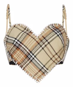 Area Crystal Trim Tartan Heart Top
