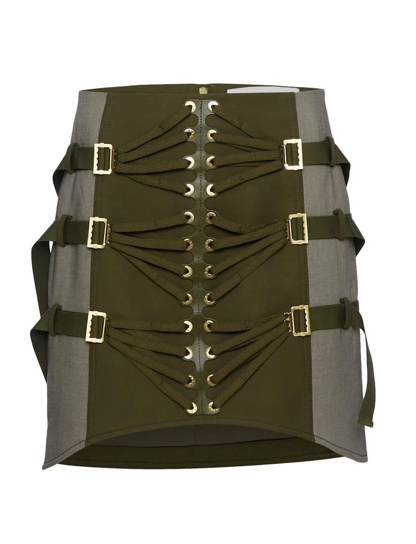 Dion Lee Laced Slider Skirt- Olive 3 Dion Lee Laced Slider Skirt- Olive