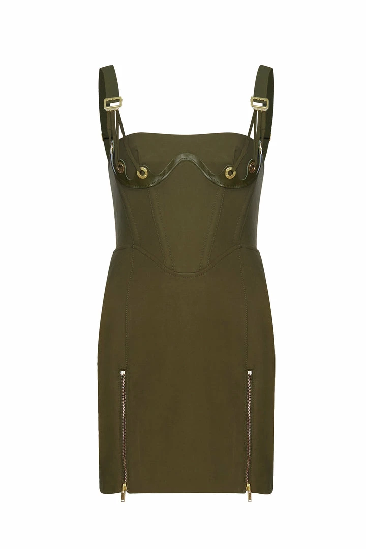 Dion Lee Fan Lace Zipped Dress- Olive 3 Dion Lee Fan Lace Zipped Dress- Olive