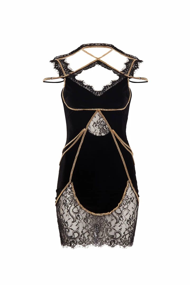 Christian Cowan Velvet Chain Strap Dress 3 Christian Cowan Velvet Chain Strap Dress