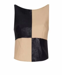 Momma's Blues Checked Leather Top With Pink String Ties