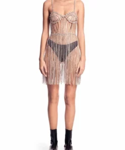 Area Crystal Bustier Fringe Dress