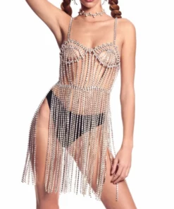 Area Crystal Bustier Fringe Dress