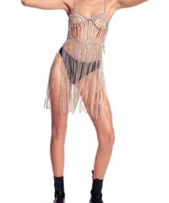 Area Crystal Bustier Fringe Dress