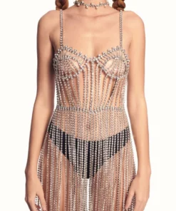 Area Crystal Bustier Fringe Dress