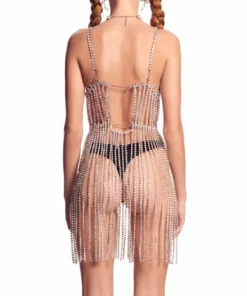 Area Crystal Bustier Fringe Dress