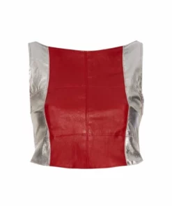 Momma's Blues Cropped Striped Leather Top With Blue String Ties And Pony Beads