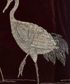 Annie's Archive 1910 Burgundy Velvet Robe Kimono With Embroidered Cranes And Lily Pads