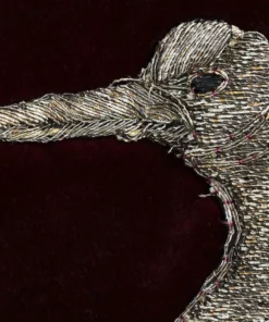 Annie's Archive 1910 Burgundy Velvet Robe Kimono With Embroidered Cranes And Lily Pads