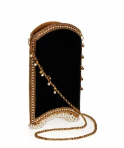 Mae Cassidy Velvet Pearl Cocktail Black & Gold Phone Bag