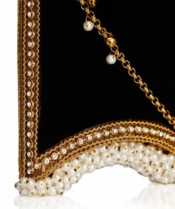 Mae Cassidy Velvet Pearl Cocktail Black & Gold Phone Bag