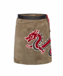 Momma's Blues Dragon Appliquéd Suede Leather Mini Skirt