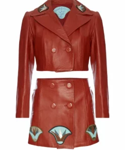 Momma's Blues Chestnut Brown Leather Cropped Jacket With Lotus Flowers