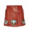 Momma's Blues Chestnut Brown Leather Mini Skirt With Lotus Flowers