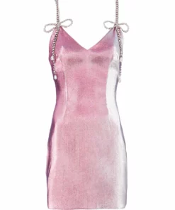 Area Crystal Bow Strap Mini Dress