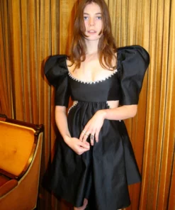 Area Crystal-Trimmed Black Cutout Mini Dress