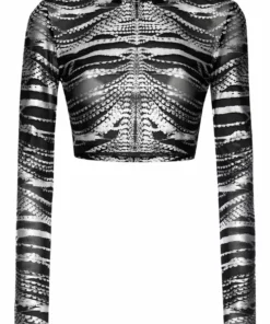 Area Crystal Print Mesh Crop Top