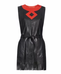 Annie's Archive 1960s Pierre Cardin Mod Space Black Lambskin Leather Fringed Mini Dress. Rent: £55/Day