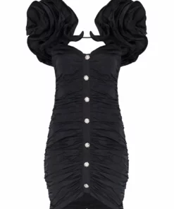 Alessandra Rich Tarfetta Rushed Black Mini Dress