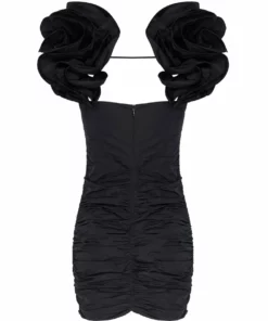 Alessandra Rich Tarfetta Rushed Black Mini Dress