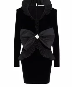 Alessandra Rich Dress Mini Velvet Bow & Plisse