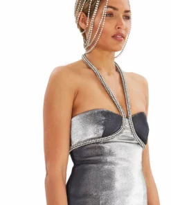 Area Silver Crystal Rope Halter Dress 11 Area Silver Crystal Rope Halter Dress