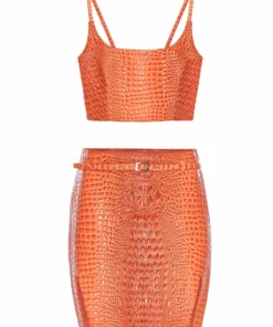 Mia Vesper Faux Croc Tiny Skirt - Orange