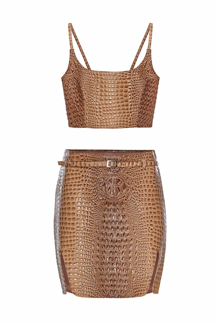 Mia Vesper Faux Croc Tiny Top - Brown 3 Mia Vesper Faux Croc Tiny Top - Brown