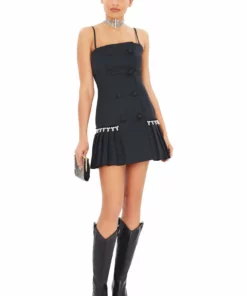 Area Pleated Tuxedo Dress