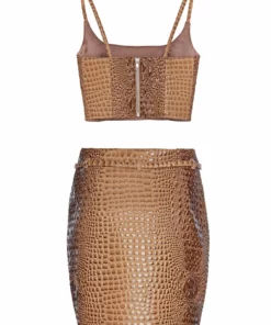 Mia Vesper Faux Croc Tiny Skirt - Brown