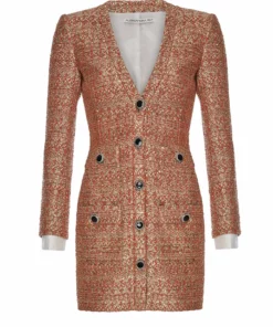Alessandra Rich Mini Orange Tweed Sequin Dress