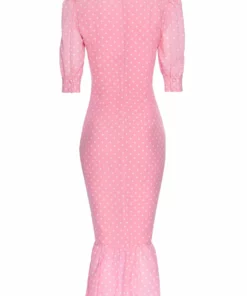 Alessandra Rich Pink Polka Dot Silk Ruched Dress