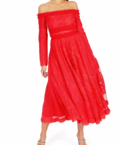 Giambattista Vali Red Lace Midi Dress