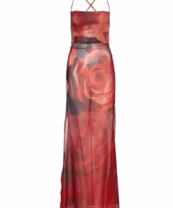 Kim Shui Red Floral Chiffon Dress