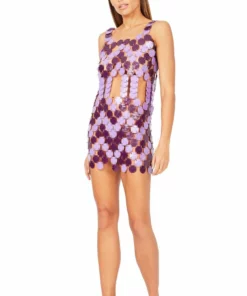 Annie's Archive 1969 'Barbarella!' Purple Mini Disc Dress. Rent: £120/Day