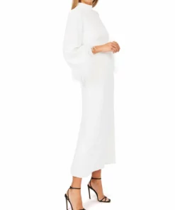 De La Vali Gloria White Feathered Maxi Dress