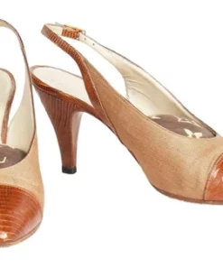 Annie's Archive 1980s Chanel Faux Lizard And Fabric Two-Tone Slingbacks