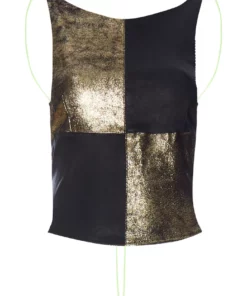 Momma's Blues Checked Suede Leather Top With Neon Green String Ties