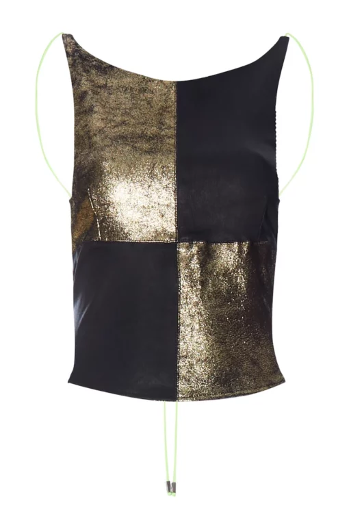 Momma's Blues Checked Suede Leather Top With Neon Green String Ties 4 Momma's Blues Checked Suede Leather Top With Neon Green String Ties