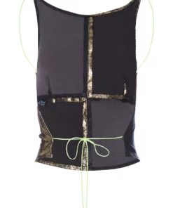 Momma's Blues Checked Suede Leather Top With Neon Green String Ties