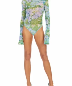 Richard Quinn Monet Mesh Flared Sleeves Bodysuit 22 Richard Quinn Monet Mesh Flared Sleeves Bodysuit