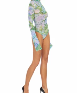 Richard Quinn Monet Mesh Flared Sleeves Bodysuit 21 Richard Quinn Monet Mesh Flared Sleeves Bodysuit