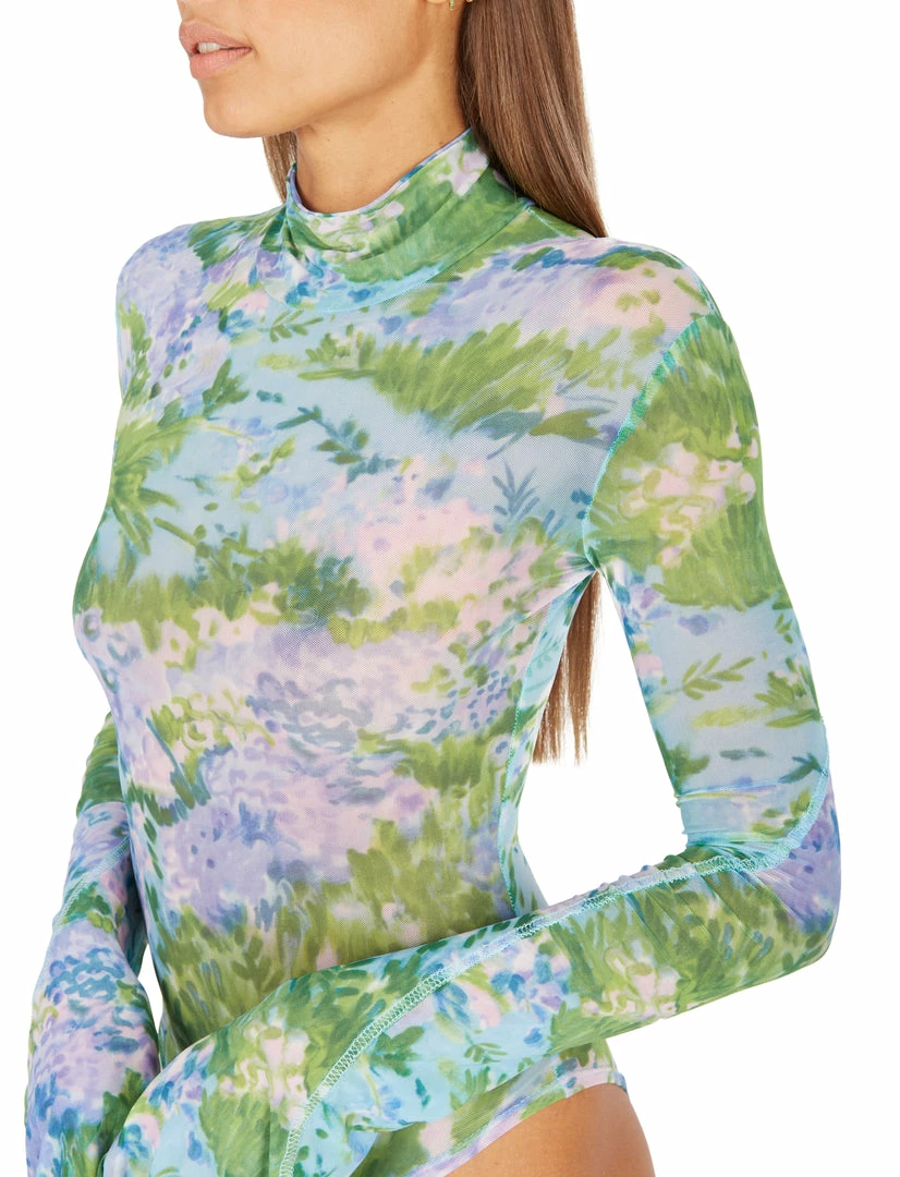 Richard Quinn Monet Mesh Flared Sleeves Bodysuit 8 Richard Quinn Monet Mesh Flared Sleeves Bodysuit