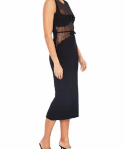 Giambattista Vali Long Knit Dress With Lace Chantilly Inlay